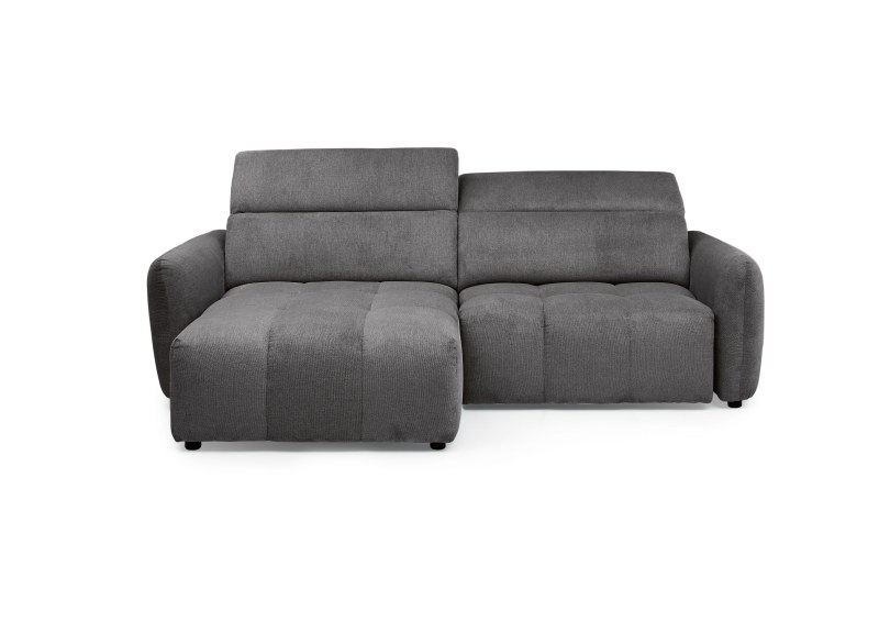 Ecksofa MADAN - 1,5-Sitzer mit Longchair rechts, Sitztiefe verstellbar motorisch, Kopfteil verstellbar, Stoff, Graphite