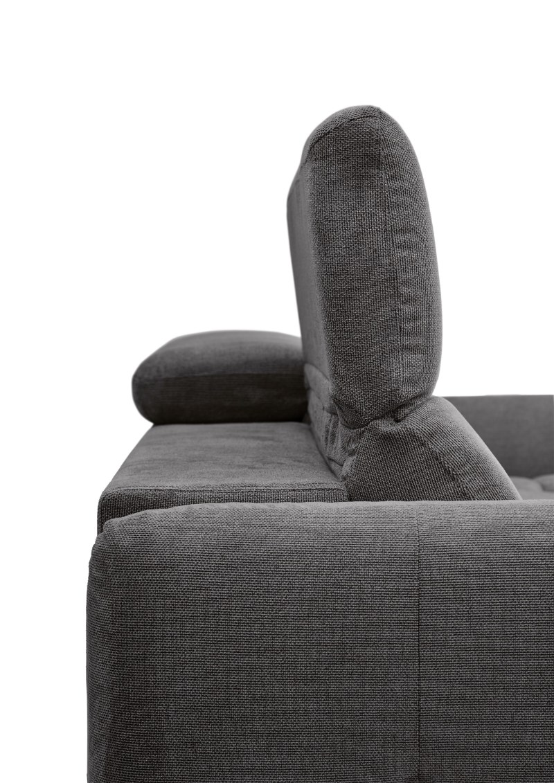 Ecksofa MADAN - 1,5-Sitzer mit Longchair rechts, Sitztiefe verstellbar motorisch, Kopfteil verstellbar, Stoff, Graphite