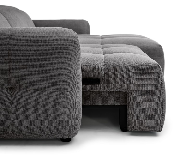 Ecksofa MADAN - 1,5-Sitzer mit Longchair rechts, Sitztiefe verstellbar motorisch, Kopfteil verstellbar, Stoff, Graphite