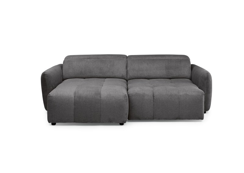 Ecksofa MADAN - 1,5-Sitzer mit Longchair rechts, Sitztiefe verstellbar motorisch, Kopfteil verstellbar, Stoff, Graphite