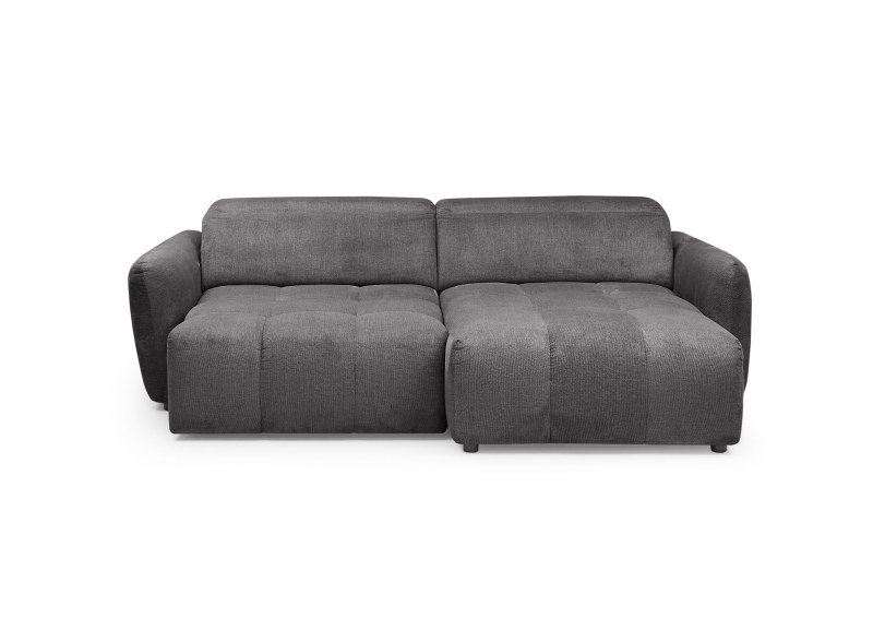 Ecksofa MADAN - 1,5-Sitzer mit Longchair rechts, Sitztiefe verstellbar motorisch, Kopfteil verstellbar, Stoff, Graphite