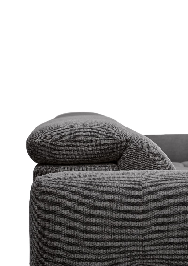 Ecksofa MADAN - 1,5-Sitzer mit Longchair rechts, Sitztiefe verstellbar motorisch, Kopfteil verstellbar, Stoff, Graphite
