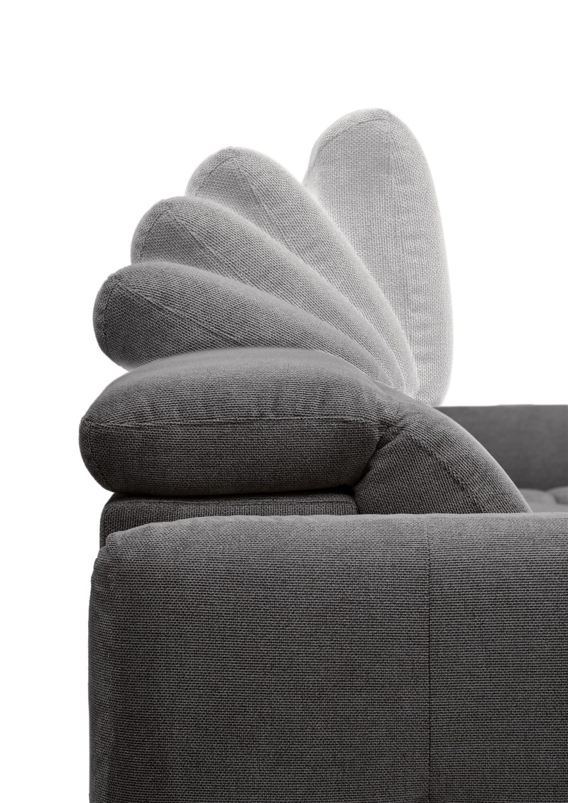 Ecksofa MADAN - 1,5-Sitzer mit Longchair rechts, Sitztiefe verstellbar motorisch, Kopfteil verstellbar, Stoff, Graphite