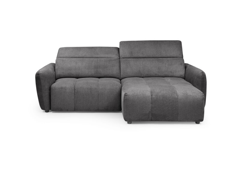 Ecksofa MADAN - 1,5-Sitzer mit Longchair rechts, Sitztiefe verstellbar motorisch, Kopfteil verstellbar, Stoff, Graphite