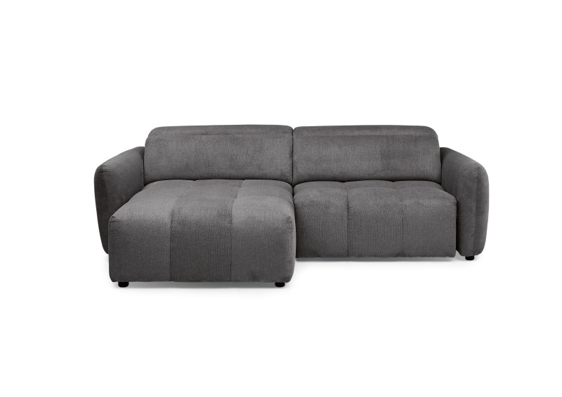 Ecksofa MADAN - 1,5-Sitzer mit Longchair rechts, Sitztiefe verstellbar motorisch, Kopfteil verstellbar, Stoff, Graphite