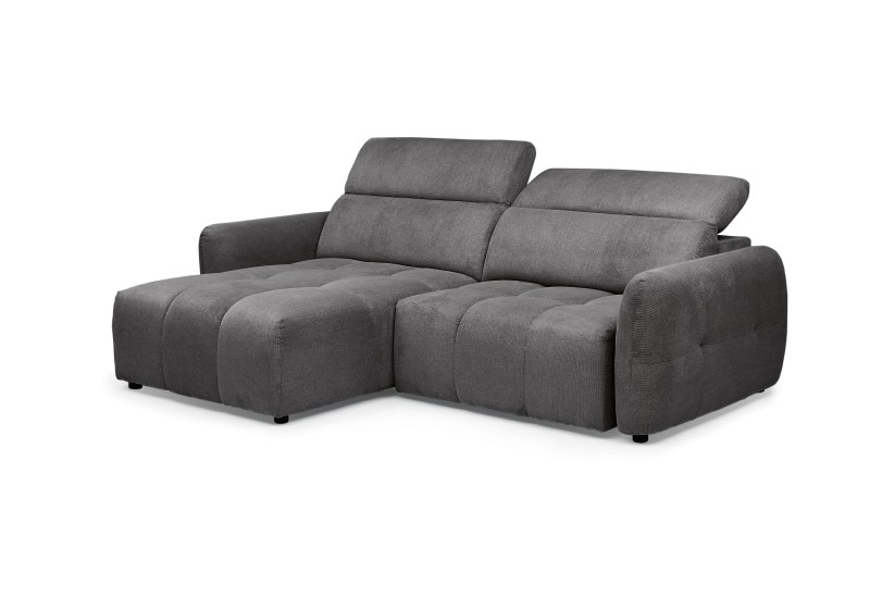 Ecksofa MADAN - 1,5-Sitzer mit Longchair rechts, Sitztiefe verstellbar motorisch, Kopfteil verstellbar, Stoff, Graphite