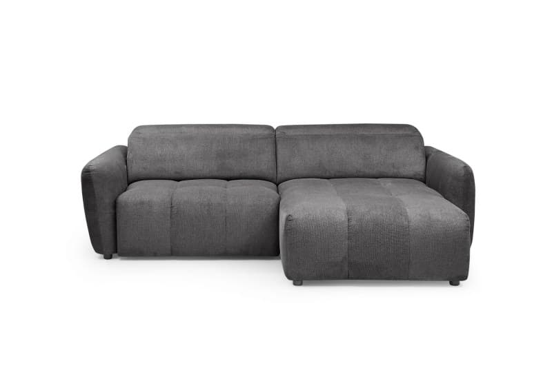Ecksofa MADAN - 1,5-Sitzer mit Longchair rechts, Sitztiefe verstellbar motorisch, Kopfteil verstellbar, Stoff, Graphite