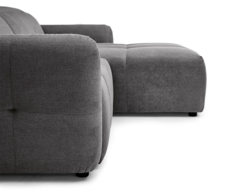 Ecksofa MADAN - 1,5-Sitzer mit Longchair rechts, Sitztiefe verstellbar motorisch, Kopfteil verstellbar, Stoff, Graphite