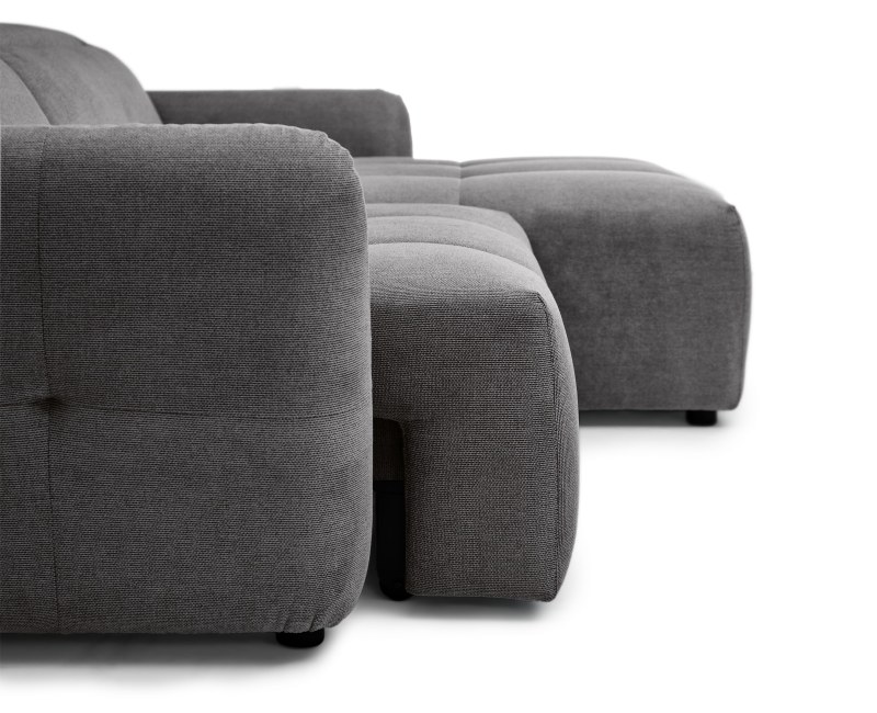 Ecksofa MADAN - 1,5-Sitzer mit Longchair rechts, Sitztiefe verstellbar motorisch, Kopfteil verstellbar, Stoff, Graphite