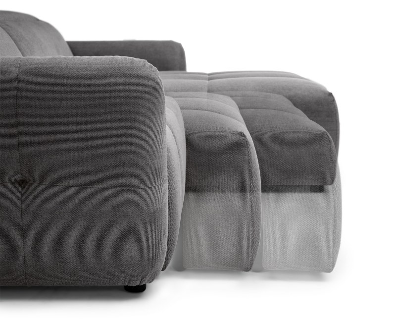 Ecksofa MADAN - 1,5-Sitzer mit Longchair rechts, Sitztiefe verstellbar motorisch, Kopfteil verstellbar, Stoff, Graphite