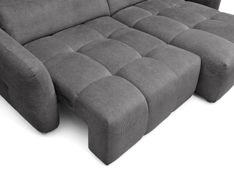 Ecksofa MADAN - 1,5-Sitzer mit Longchair rechts, Sitztiefe verstellbar motorisch, Kopfteil verstellbar, Stoff, Graphite
