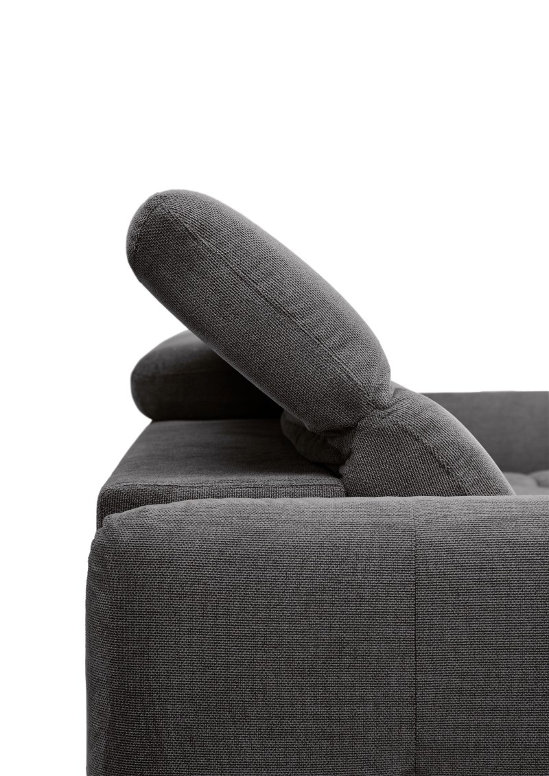 Ecksofa MADAN - 1,5-Sitzer mit Longchair rechts, Sitztiefe verstellbar motorisch, Kopfteil verstellbar, Stoff, Graphite