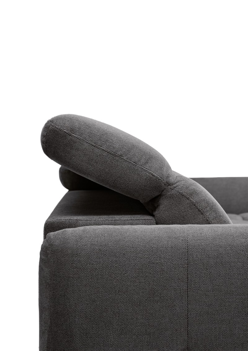 Ecksofa MADAN - 1,5-Sitzer mit Longchair rechts, Sitztiefe verstellbar motorisch, Kopfteil verstellbar, Stoff, Graphite