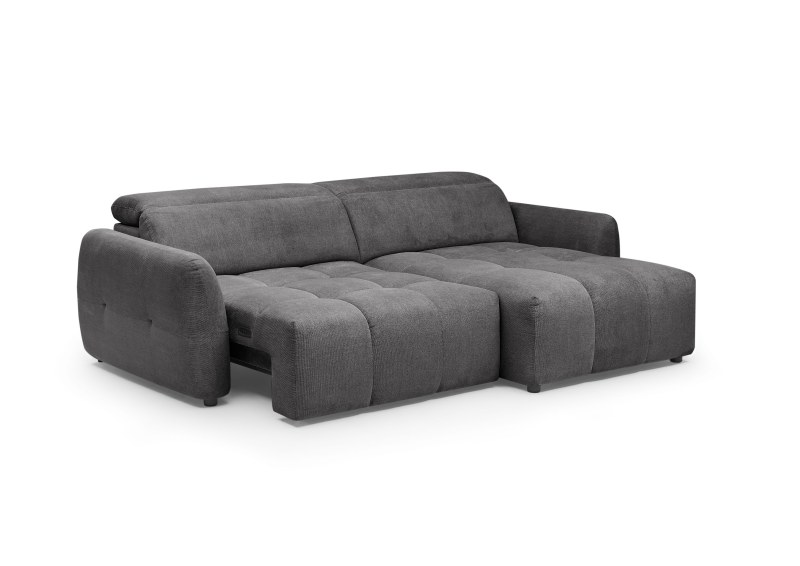 Ecksofa MADAN - 1,5-Sitzer mit Longchair rechts, Sitztiefe verstellbar motorisch, Kopfteil verstellbar, Stoff, Graphite