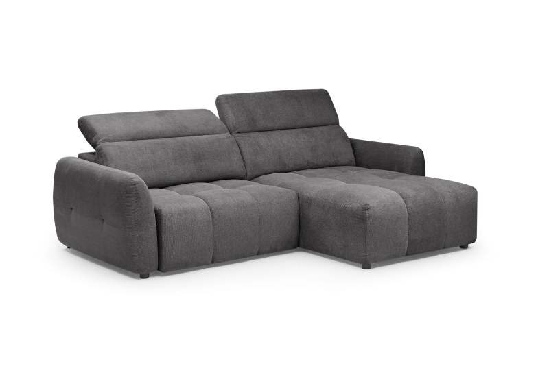 Ecksofa MADAN - 1,5-Sitzer mit Longchair rechts, Sitztiefe verstellbar motorisch, Kopfteil verstellbar, Stoff, Graphite
