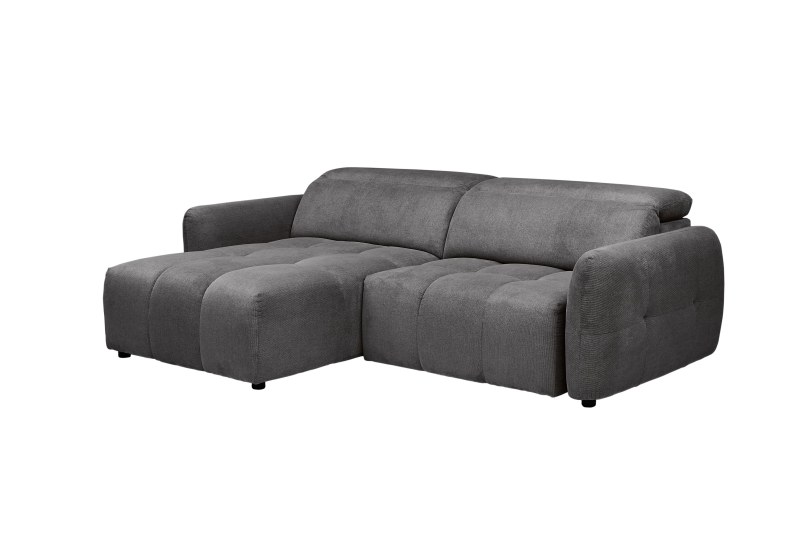 Ecksofa MADAN - 1,5-Sitzer mit Longchair rechts, Sitztiefe verstellbar motorisch, Kopfteil verstellbar, Stoff, Graphite