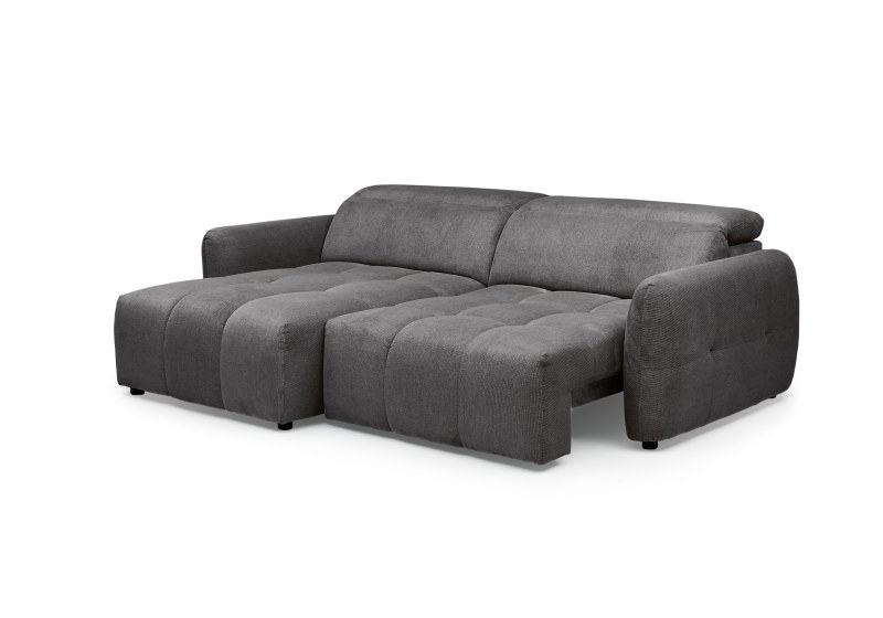 Ecksofa MADAN - 1,5-Sitzer mit Longchair rechts, Sitztiefe verstellbar motorisch, Kopfteil verstellbar, Stoff, Graphite