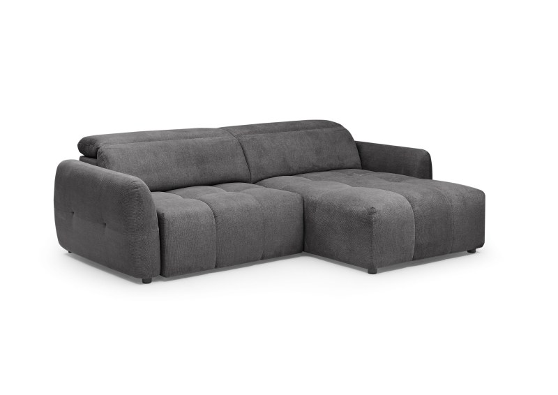 Ecksofa MADAN - 1,5-Sitzer mit Longchair rechts, Sitztiefe verstellbar motorisch, Kopfteil verstellbar, Stoff, Graphite