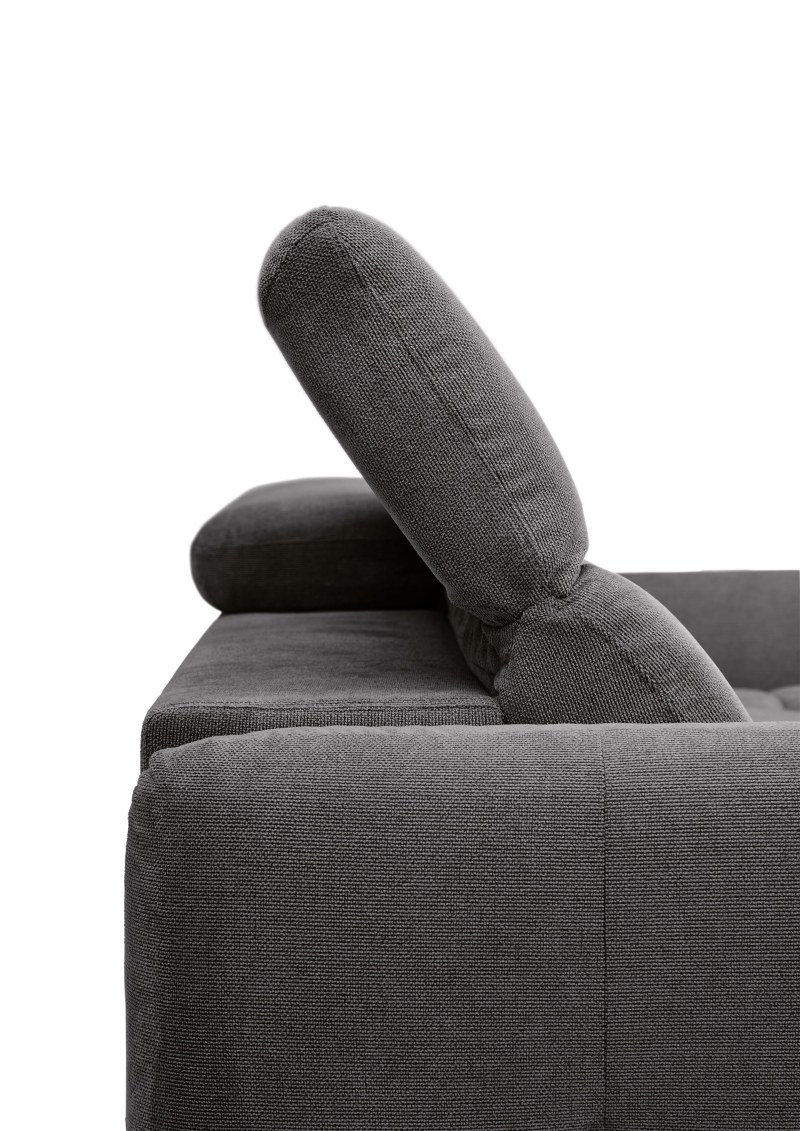 Ecksofa MADAN - 1,5-Sitzer mit Longchair rechts, Sitztiefe verstellbar motorisch, Kopfteil verstellbar, Stoff, Graphite