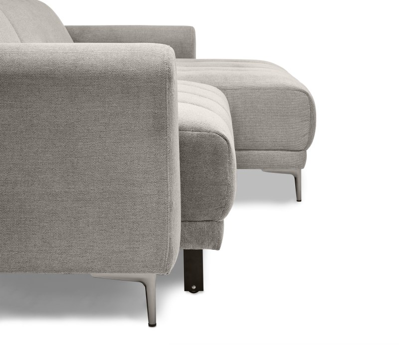 Ecksofa MINAO - 1,5-Sitzer mit Longchair rechts, Sitztiefe verstellbar motorisch, Kopfteil verstellbar, Stoff, Truffle