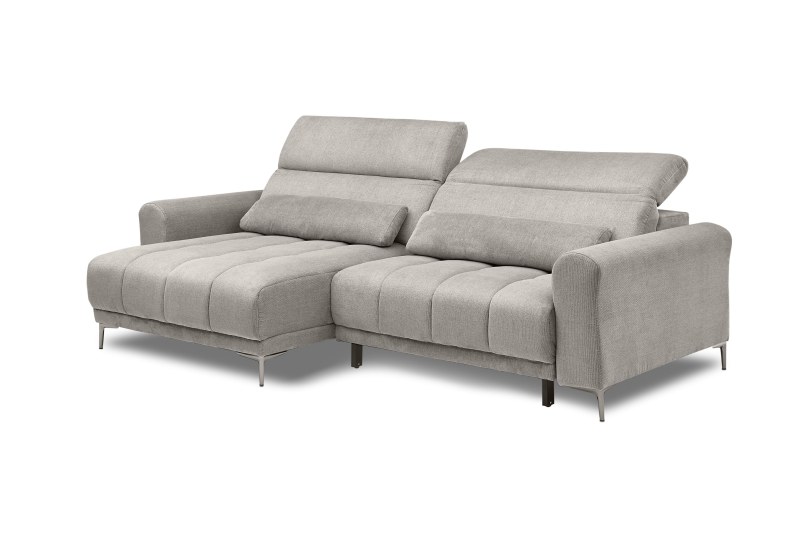 Ecksofa MINAO - 1,5-Sitzer mit Longchair rechts, Sitztiefe verstellbar motorisch, Kopfteil verstellbar, Stoff, Truffle