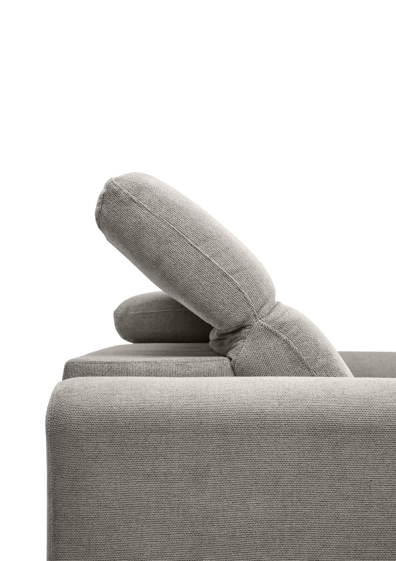 Ecksofa MINAO - 1,5-Sitzer mit Longchair rechts, Sitztiefe verstellbar motorisch, Kopfteil verstellbar, Stoff, Truffle