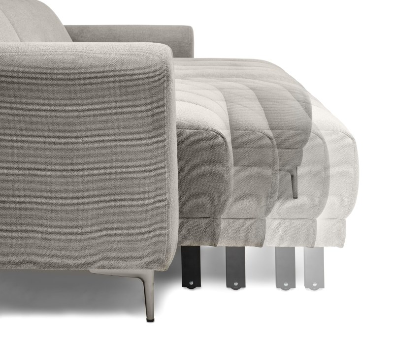 Ecksofa MINAO - 1,5-Sitzer mit Longchair rechts, Sitztiefe verstellbar motorisch, Kopfteil verstellbar, Stoff, Truffle