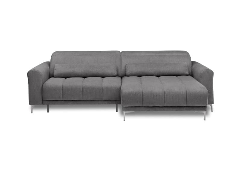 Ecksofa MINAO - 1,5-Sitzer mit Longchair rechts, Sitztiefe verstellbar motorisch, Kopfteil verstellbar, Stoff, Graphite