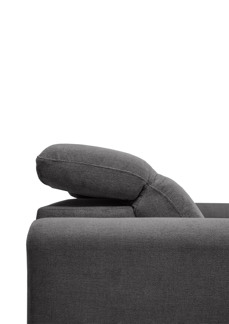 Ecksofa MINAO - 1,5-Sitzer mit Longchair rechts, Sitztiefe verstellbar motorisch, Kopfteil verstellbar, Stoff, Graphite
