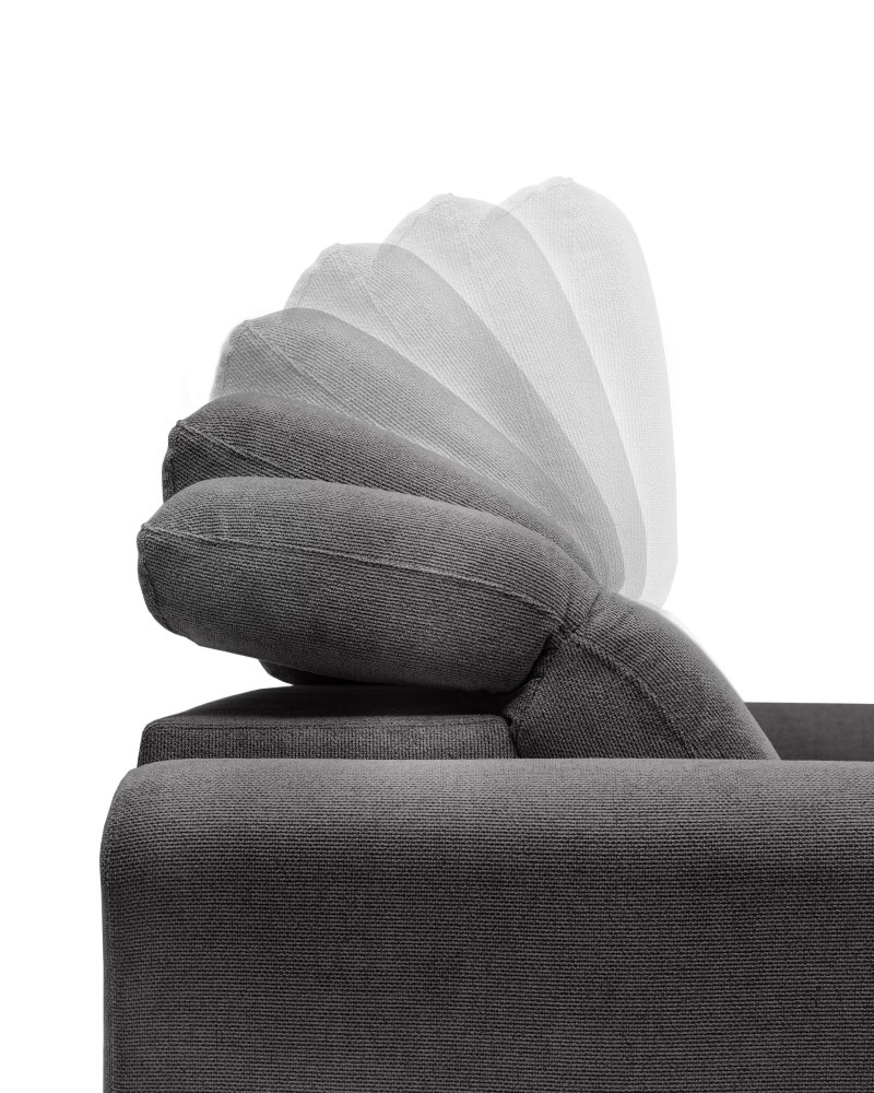 Ecksofa MINAO - 1,5-Sitzer mit Longchair rechts, Sitztiefe verstellbar motorisch, Kopfteil verstellbar, Stoff, Graphite