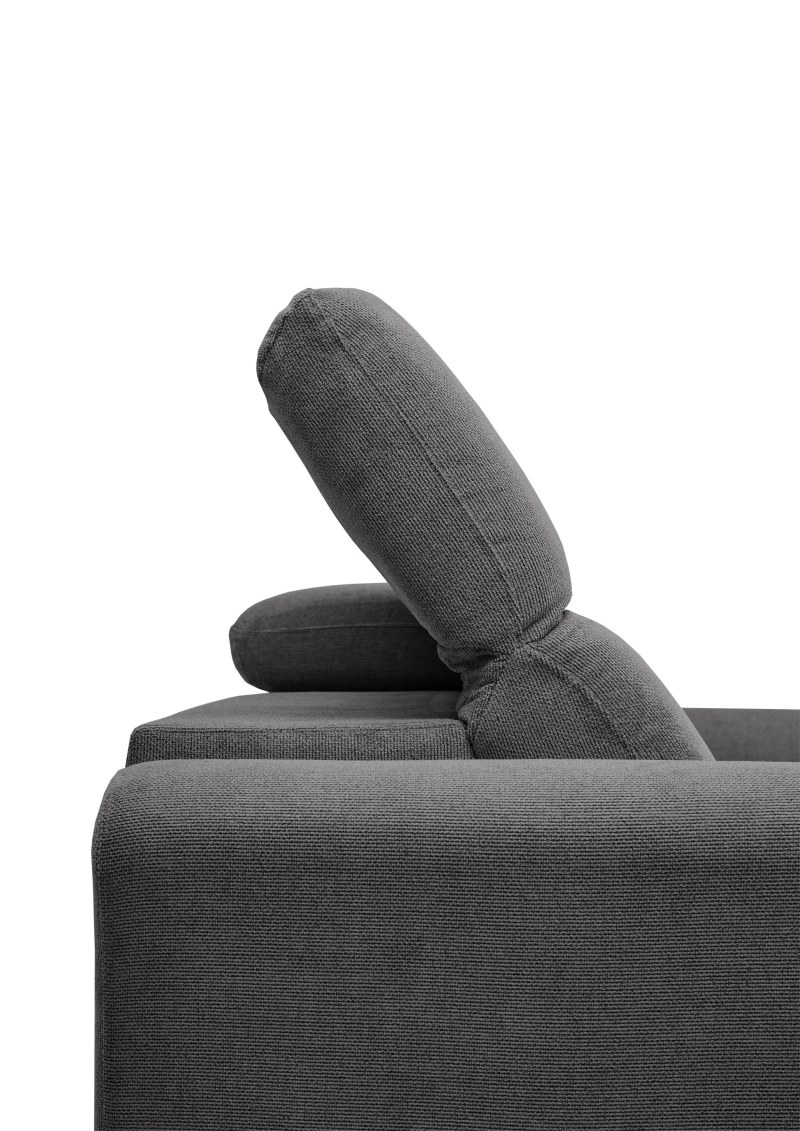 Ecksofa MINAO - 1,5-Sitzer mit Longchair rechts, Sitztiefe verstellbar motorisch, Kopfteil verstellbar, Stoff, Graphite