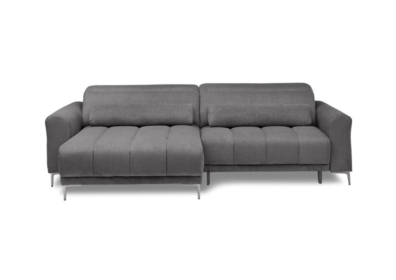 Ecksofa MINAO - 1,5-Sitzer mit Longchair rechts, Sitztiefe verstellbar motorisch, Kopfteil verstellbar, Stoff, Graphite