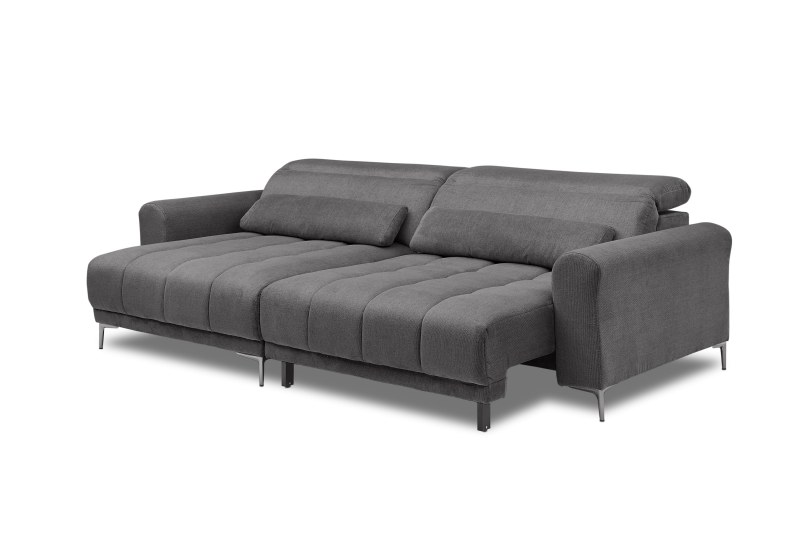 Ecksofa MINAO - 1,5-Sitzer mit Longchair rechts, Sitztiefe verstellbar motorisch, Kopfteil verstellbar, Stoff, Graphite
