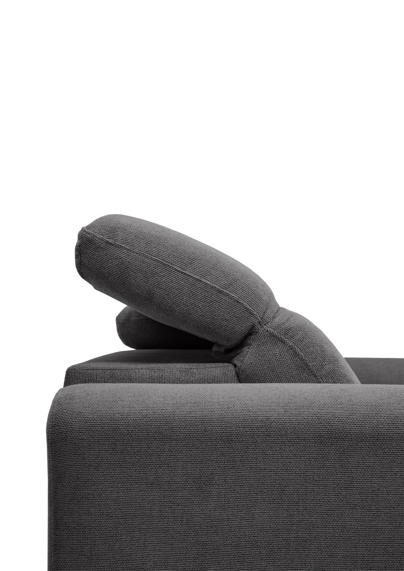 Ecksofa MINAO - 1,5-Sitzer mit Longchair rechts, Sitztiefe verstellbar motorisch, Kopfteil verstellbar, Stoff, Graphite