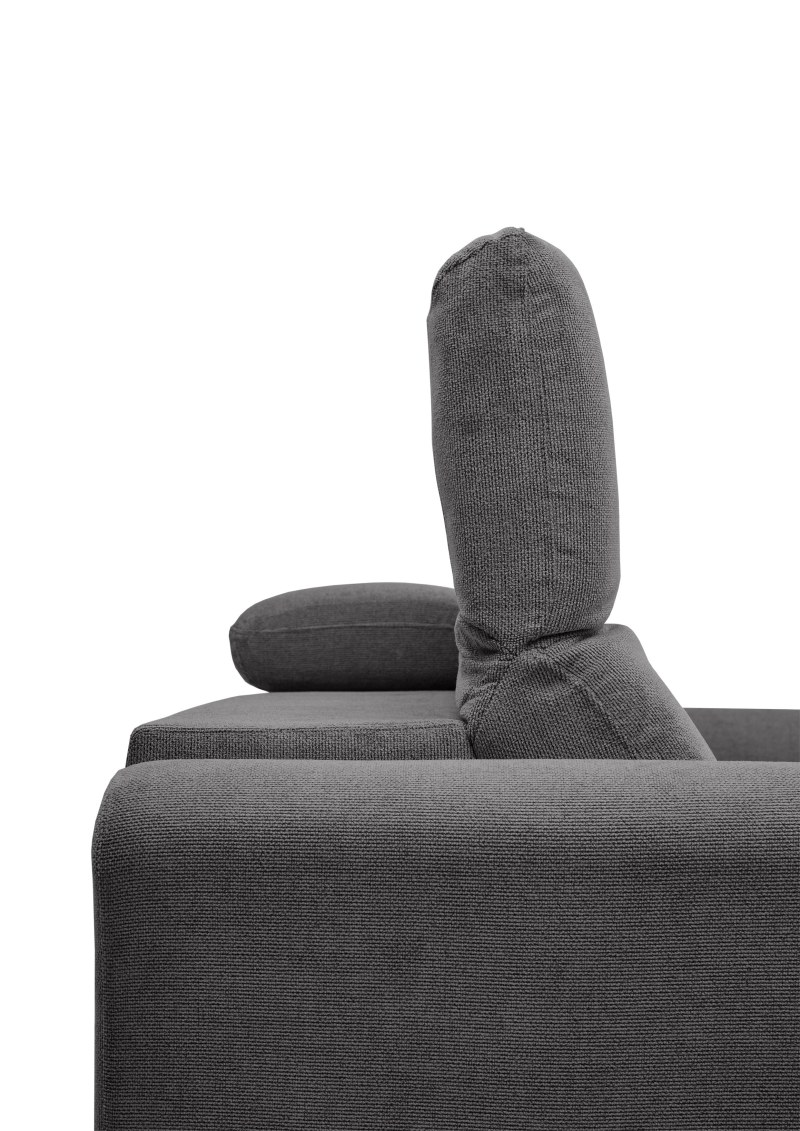 Ecksofa MINAO - 1,5-Sitzer mit Longchair rechts, Sitztiefe verstellbar motorisch, Kopfteil verstellbar, Stoff, Graphite