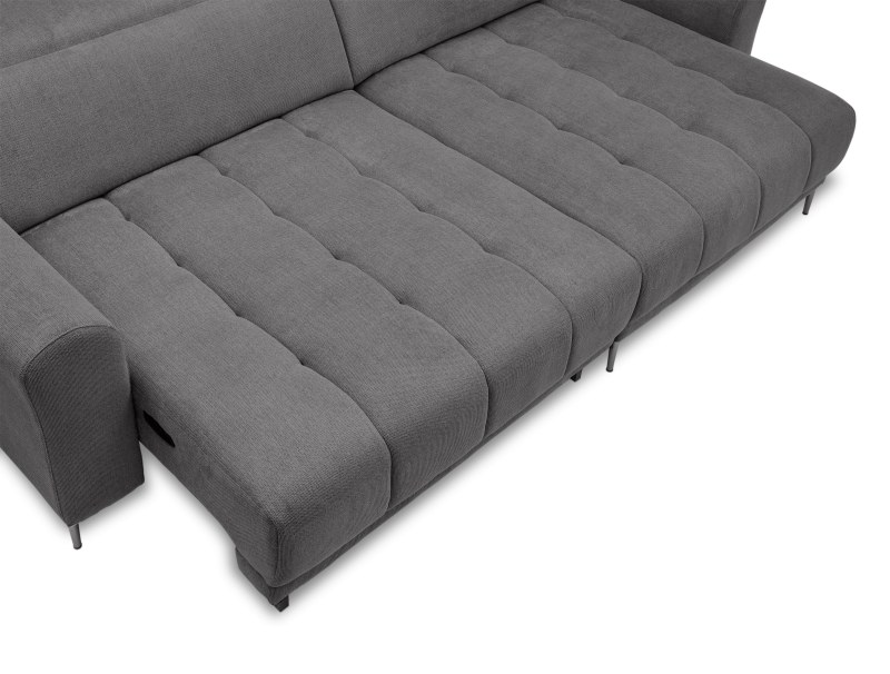 Ecksofa MINAO - 1,5-Sitzer mit Longchair rechts, Sitztiefe verstellbar motorisch, Kopfteil verstellbar, Stoff, Graphite