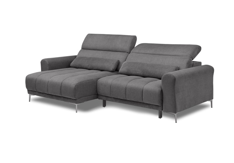 Ecksofa MINAO - 1,5-Sitzer mit Longchair rechts, Sitztiefe verstellbar motorisch, Kopfteil verstellbar, Stoff, Graphite