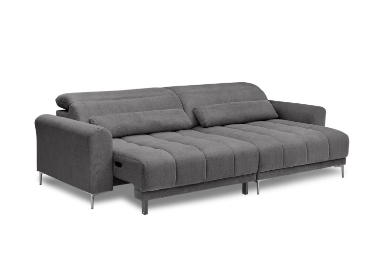 Ecksofa MINAO - 1,5-Sitzer mit Longchair rechts, Sitztiefe verstellbar motorisch, Kopfteil verstellbar, Stoff, Graphite