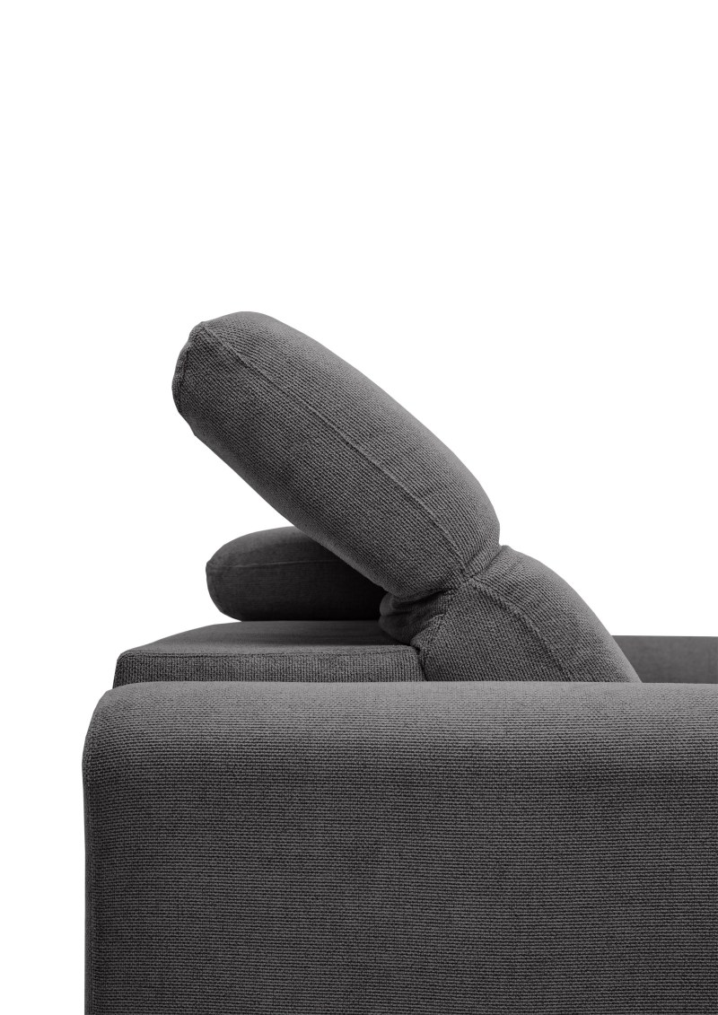Ecksofa MINAO - 1,5-Sitzer mit Longchair rechts, Sitztiefe verstellbar motorisch, Kopfteil verstellbar, Stoff, Graphite