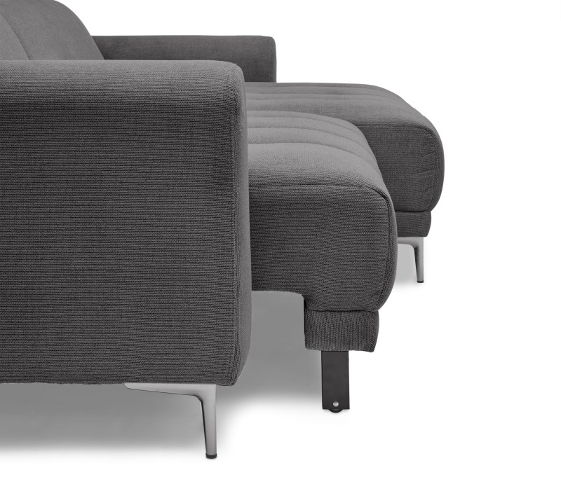 Ecksofa MINAO - 1,5-Sitzer mit Longchair rechts, Sitztiefe verstellbar motorisch, Kopfteil verstellbar, Stoff, Graphite