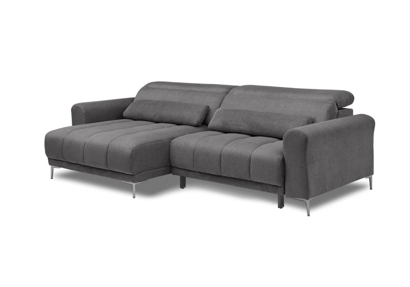 Ecksofa MINAO - 1,5-Sitzer mit Longchair rechts, Sitztiefe verstellbar motorisch, Kopfteil verstellbar, Stoff, Graphite