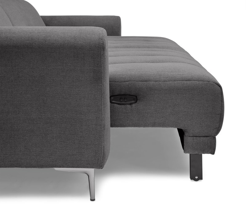 Ecksofa MINAO - 1,5-Sitzer mit Longchair rechts, Sitztiefe verstellbar motorisch, Kopfteil verstellbar, Stoff, Graphite