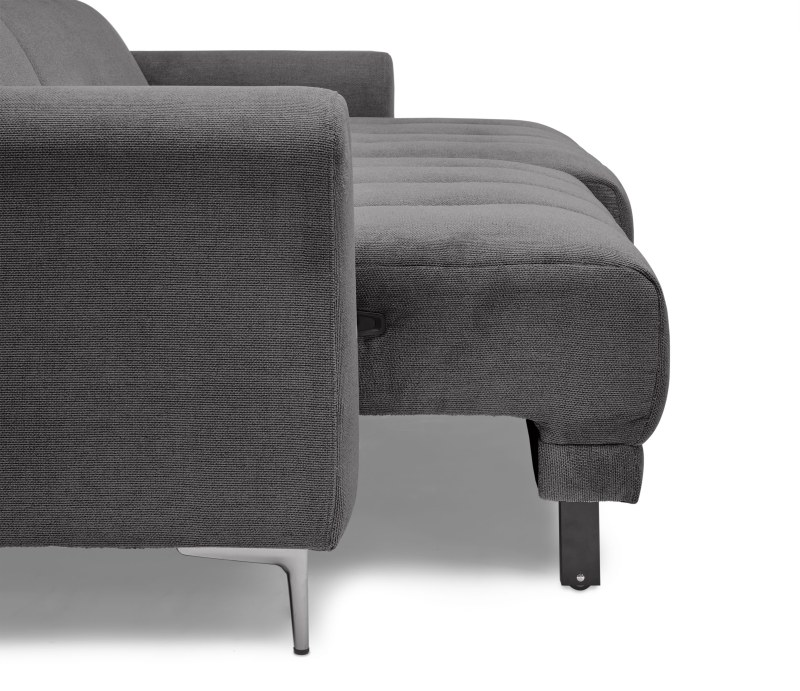 Ecksofa MINAO - 1,5-Sitzer mit Longchair rechts, Sitztiefe verstellbar motorisch, Kopfteil verstellbar, Stoff, Graphite