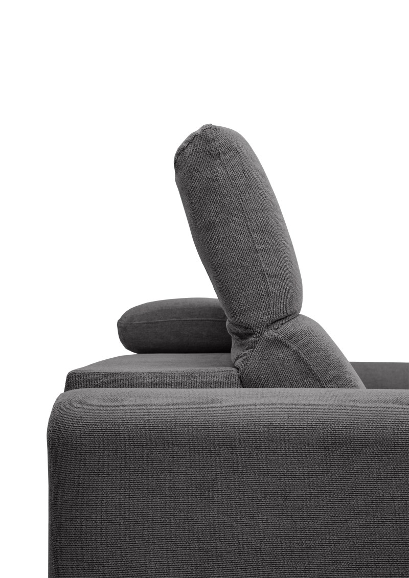Ecksofa MINAO - 1,5-Sitzer mit Longchair rechts, Sitztiefe verstellbar motorisch, Kopfteil verstellbar, Stoff, Graphite