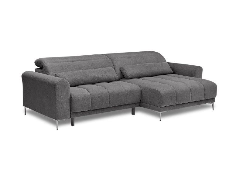 Ecksofa MINAO - 1,5-Sitzer mit Longchair rechts, Sitztiefe verstellbar motorisch, Kopfteil verstellbar, Stoff, Graphite