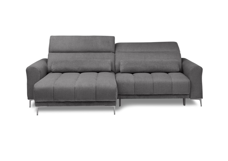 Ecksofa MINAO - 1,5-Sitzer mit Longchair rechts, Sitztiefe verstellbar motorisch, Kopfteil verstellbar, Stoff, Graphite