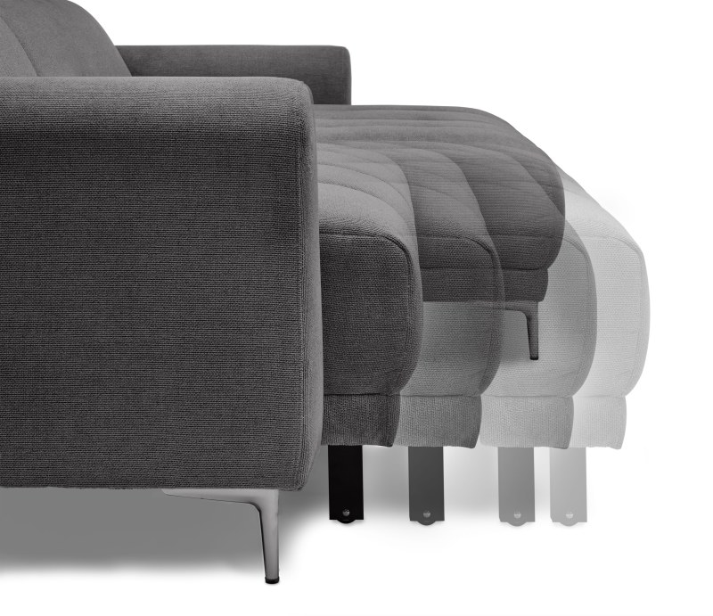 Ecksofa MINAO - 1,5-Sitzer mit Longchair rechts, Sitztiefe verstellbar motorisch, Kopfteil verstellbar, Stoff, Graphite