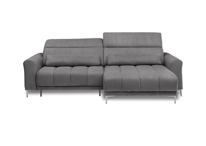 Ecksofa MINAO - 1,5-Sitzer mit Longchair rechts, Sitztiefe verstellbar motorisch, Kopfteil verstellbar, Stoff, Graphite