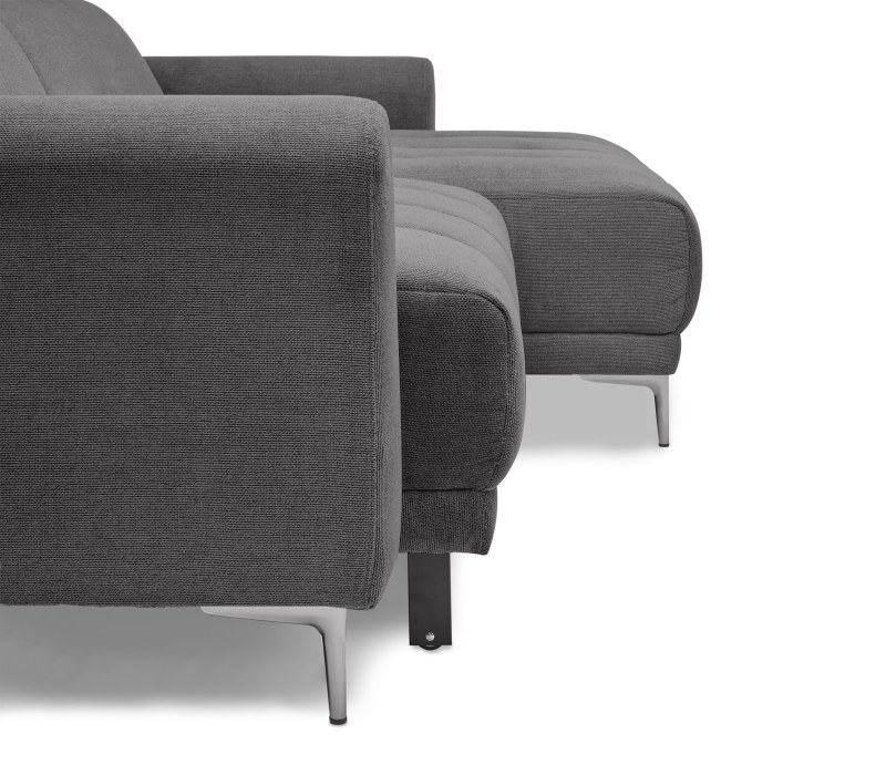 Ecksofa MINAO - 1,5-Sitzer mit Longchair rechts, Sitztiefe verstellbar motorisch, Kopfteil verstellbar, Stoff, Graphite
