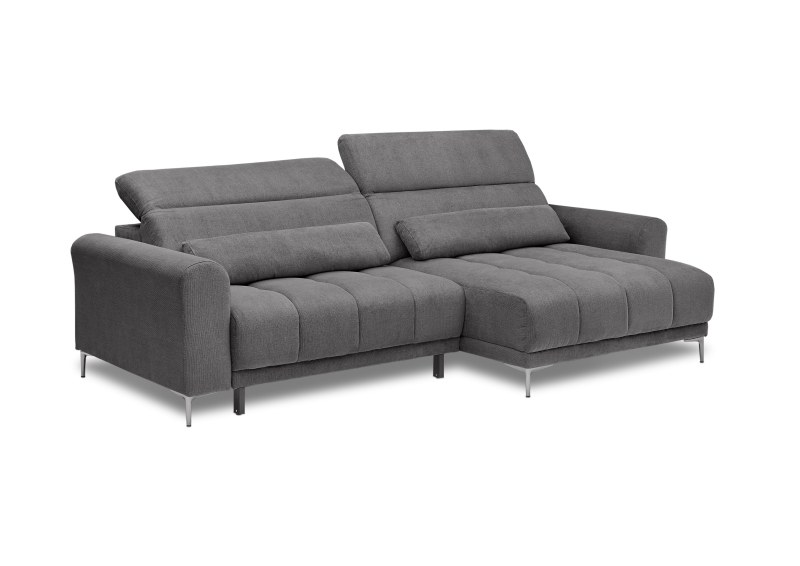 Ecksofa MINAO - 1,5-Sitzer mit Longchair rechts, Sitztiefe verstellbar motorisch, Kopfteil verstellbar, Stoff, Graphite